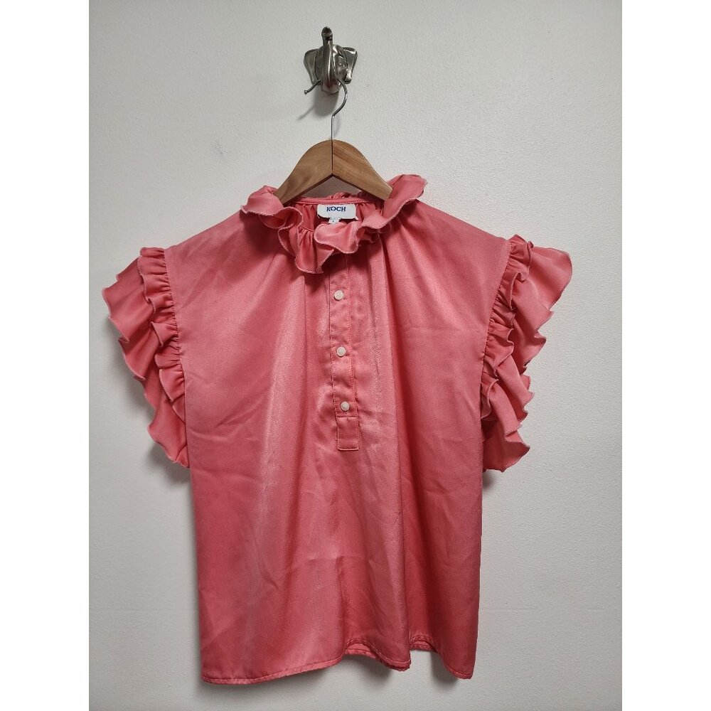Koch Bubblegum Pink Pixie Polysatin Ruffle Blouse… - image 1